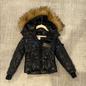 SAM13 Black Down Puffer Jacket with Faux Fur Hood